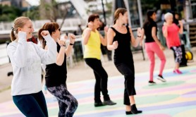 A group of women taking part in a dance class on Newcastle’s Quayside